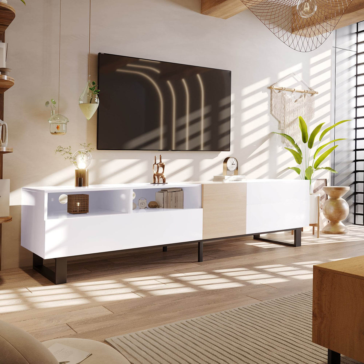 Modern White Particle Board TV Stand With Storage - Sleep Galleria