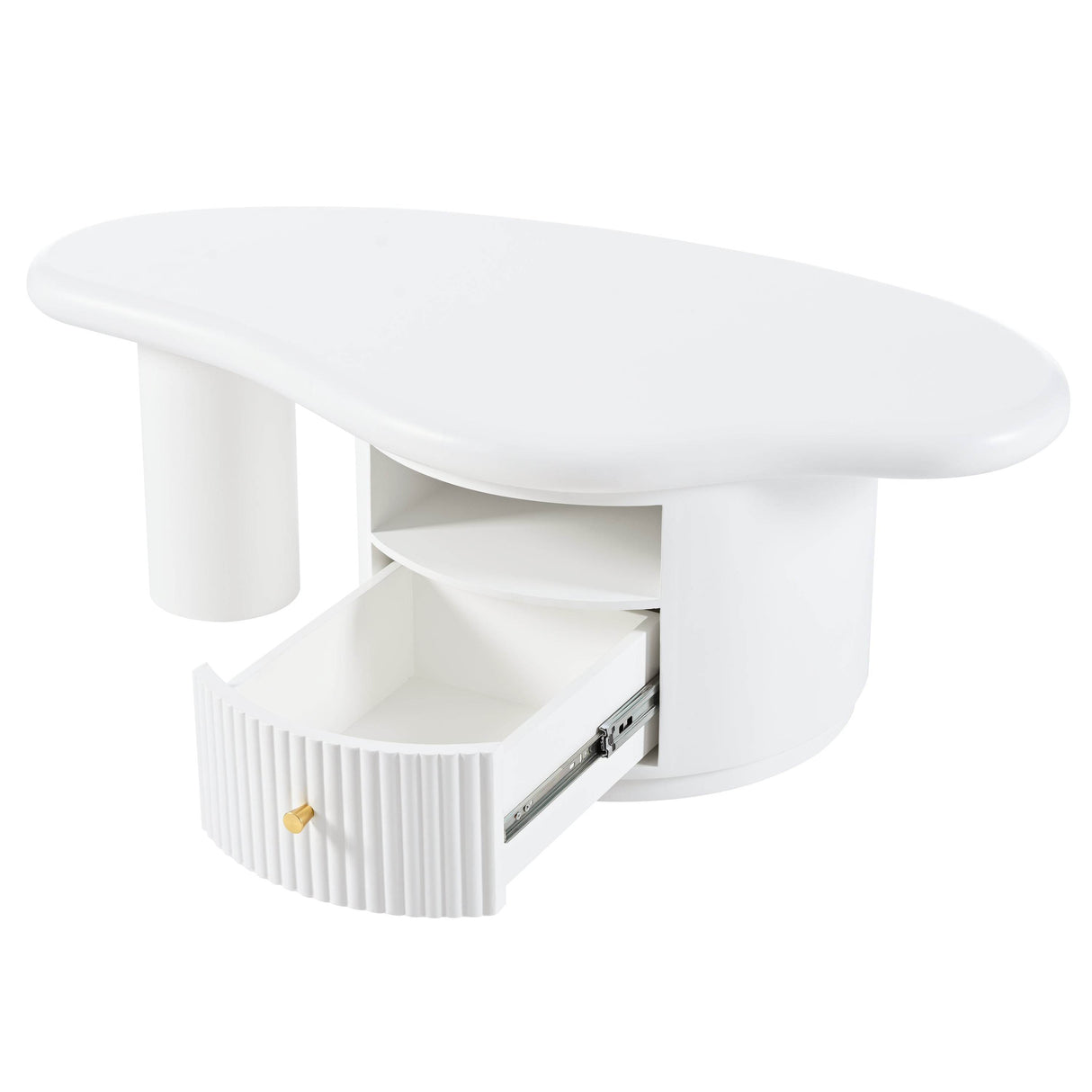 Cloud-Shaped White MDF Coffee Table With Drawer - Sleep Galleria