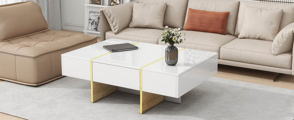 Minimalist White High Gloss Coffee Table With Drawers - Sleep Galleria