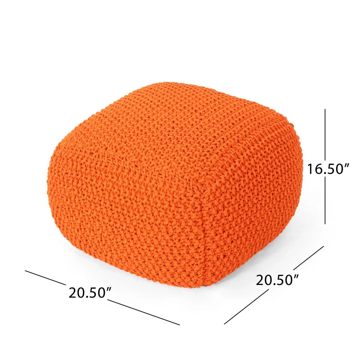 Knitted Cotton Square Orange Pouf Seat - Omega Lifestyles