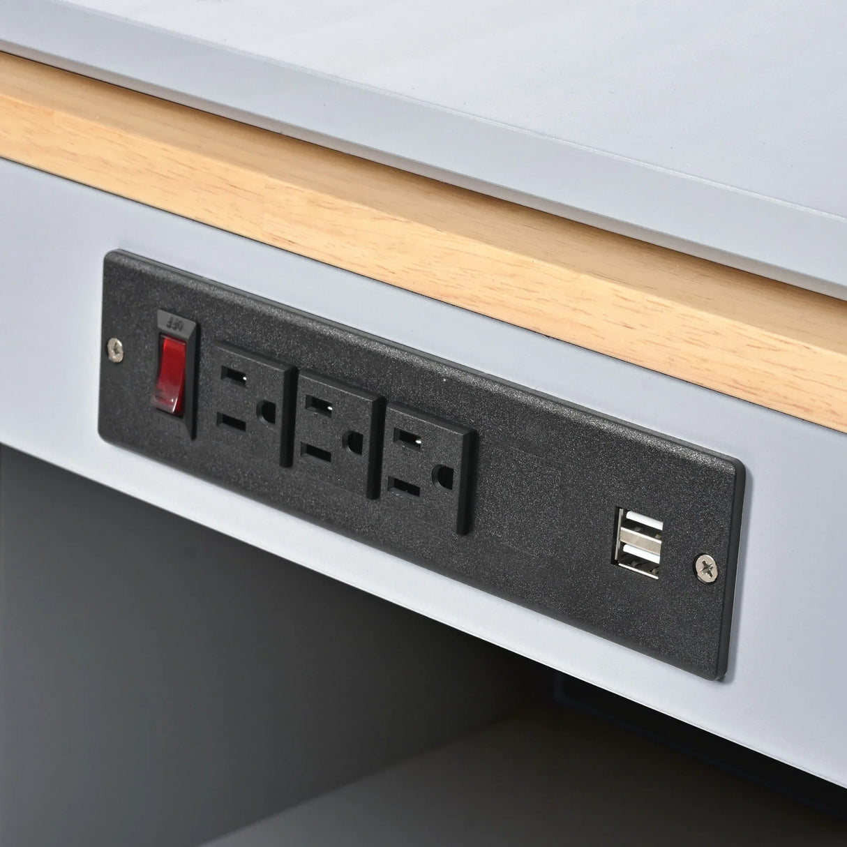 Rolling Kitchen Island With Extended Table Power Outlets LED Lights - Omega Lifestyles