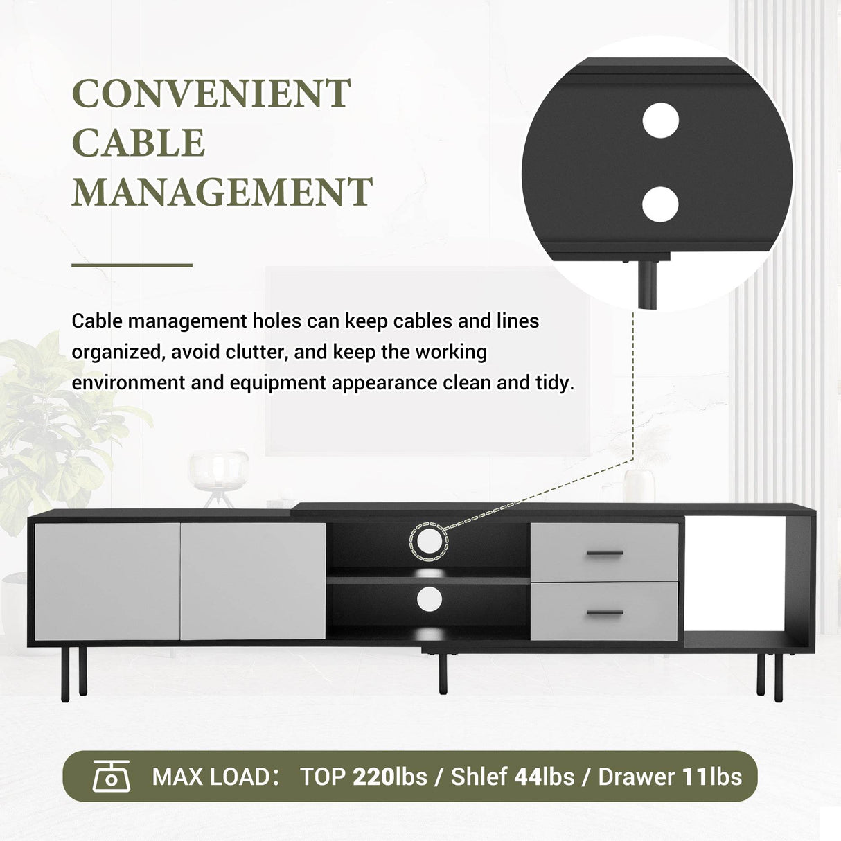 Modern Minimalist Black Grey MDF TV Stand - Sleep Galleria