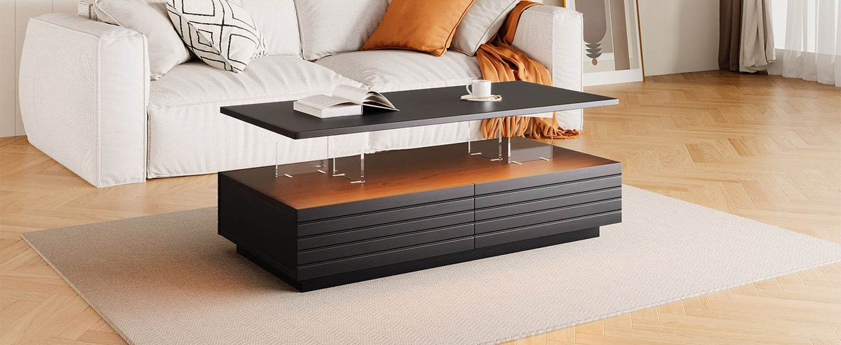 Modern Rectangular MDF Coffee Table With LED Lights - Sleep Galleria