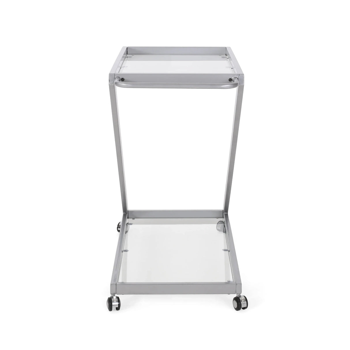 Modern Z-Shaped Silver Glass And Metal Bar Cart - Omega Lifestyles