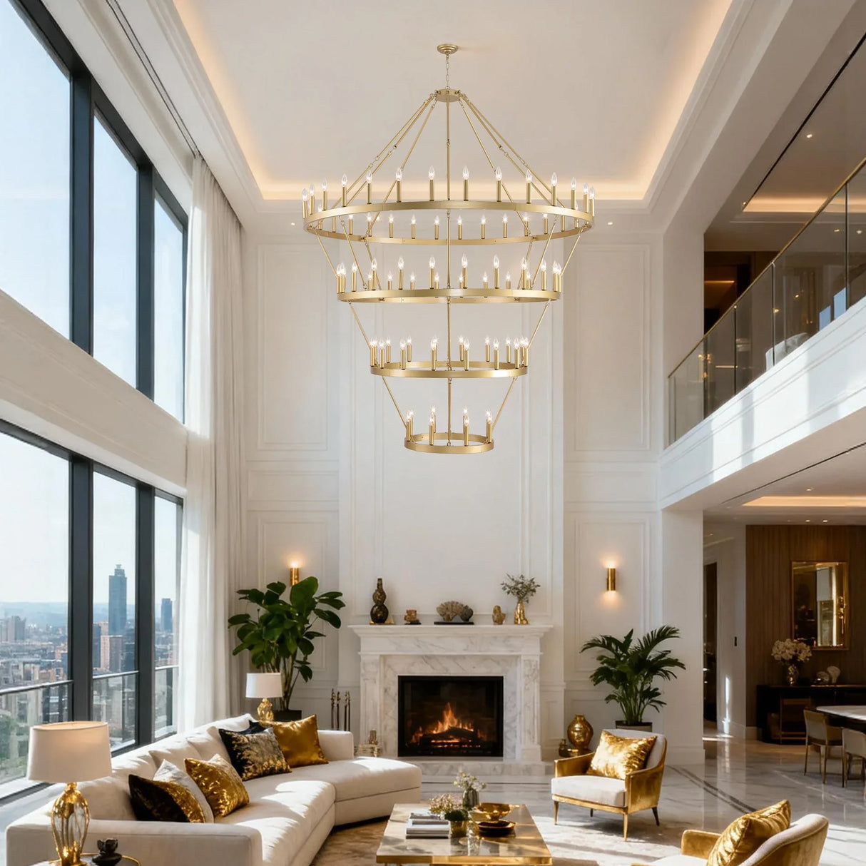 Farmhouse Wagon Wheel 60-Light Adjustable Height Chandelier - Omega Lifestyles