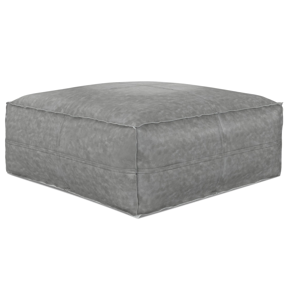 Distressed Grey Vegan Faux Leather Square Pouf Stool - Omega Lifestyles