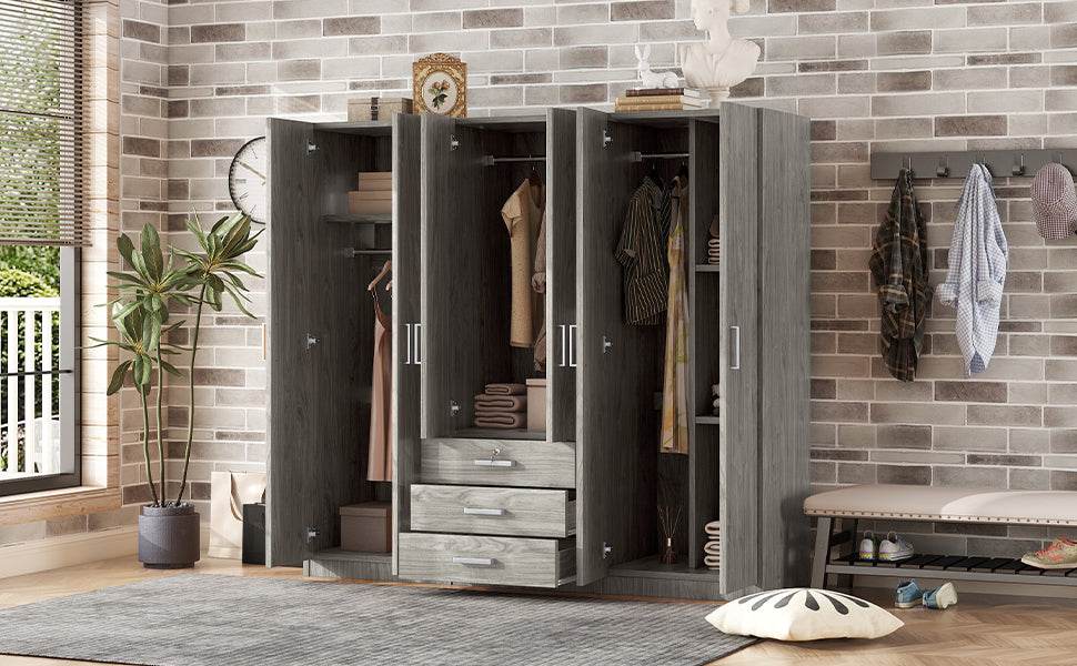 6-Doors Modern Gray Wooden Wardrobe Storage Cabinet - Omega Lifestyles