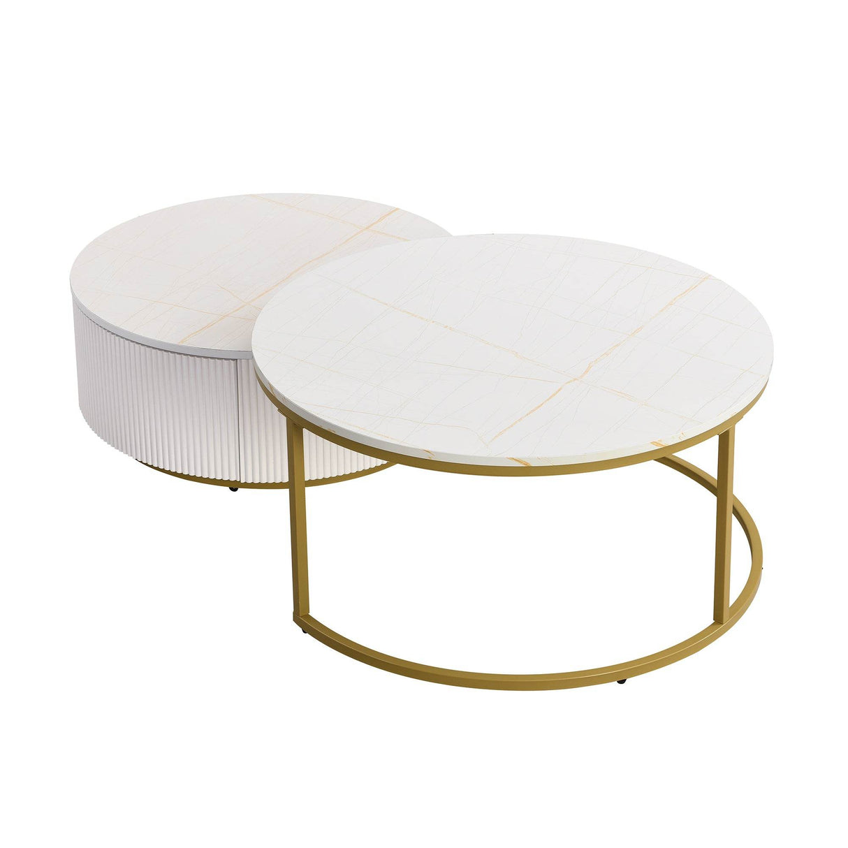 Modern Round Nesting MDF Coffee Table With Drawer - Sleep Galleria