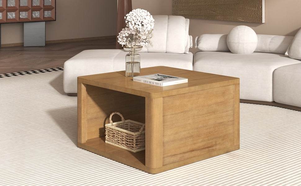 Natural Farmhouse Square Coffee Table With Storage - Sleep Galleria