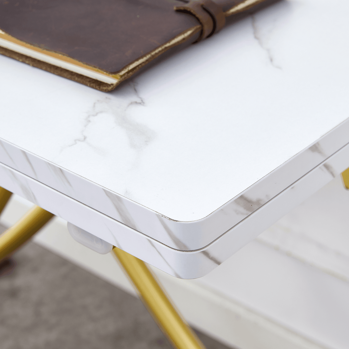 Multifunctional Adjustable Height White Gold Lift Table - Sleep Galleria