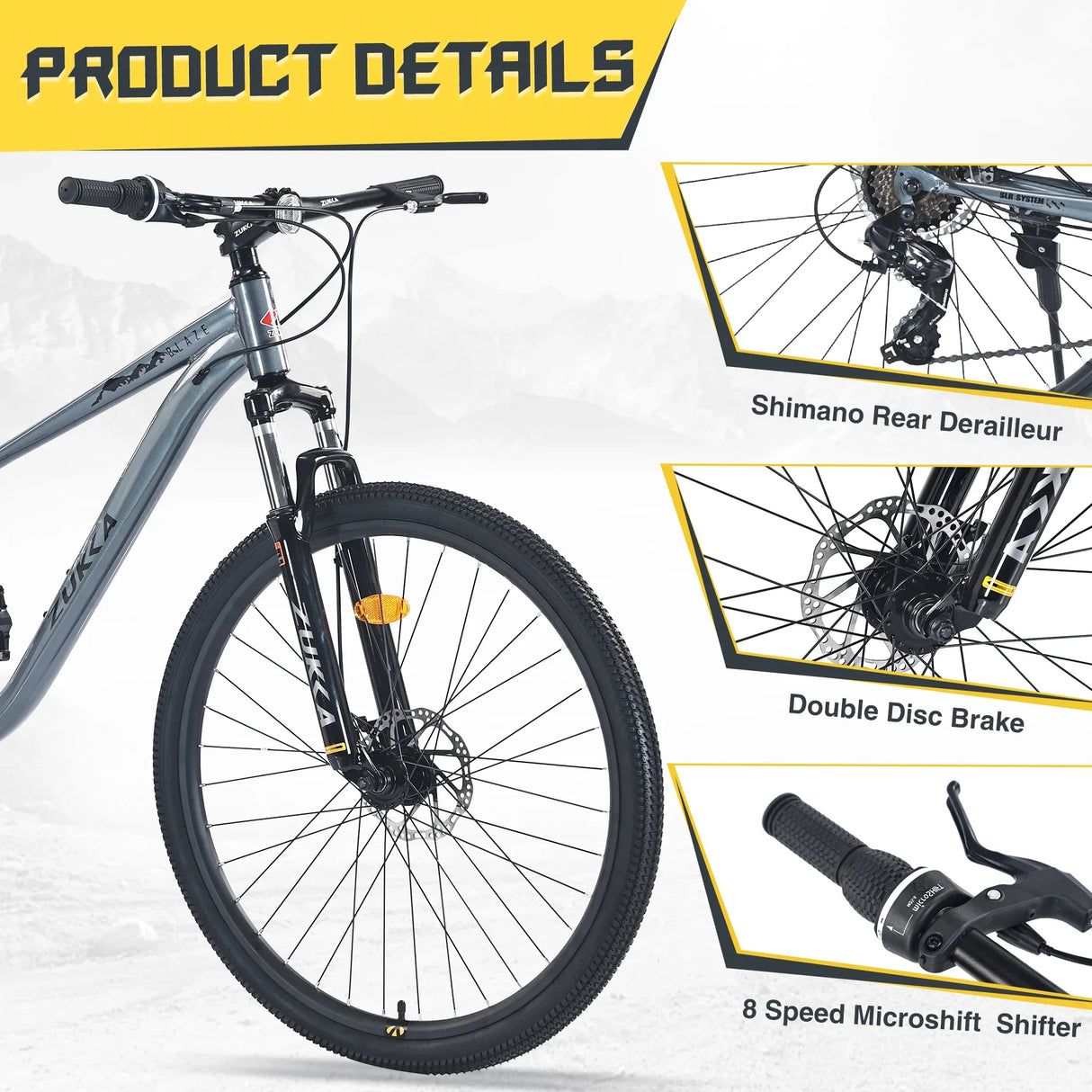 27.5-Inch 8-Speed Steel Frame Mountain Bike With Suspension - Omega Lifestyles
