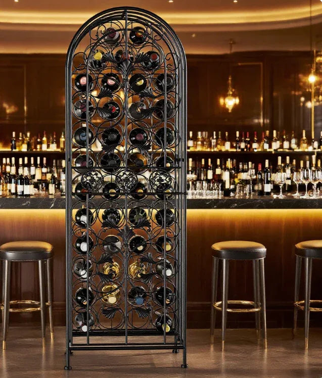 Lockable Wrought Iron Wine Rack With Renaissance Scrollwork - Omega Lifestyles