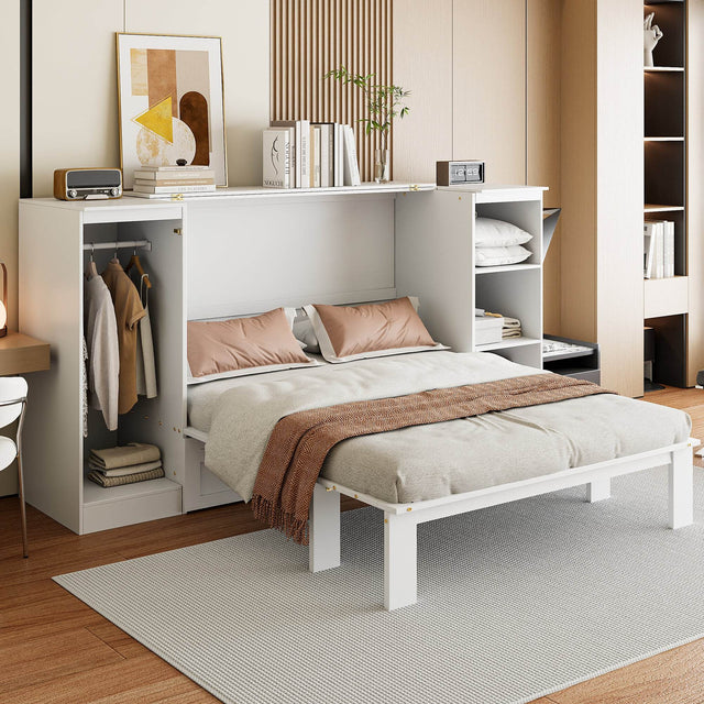 Twin Wood Murphy Bed With Wardrobe And Shelves - Omega Lifestyles