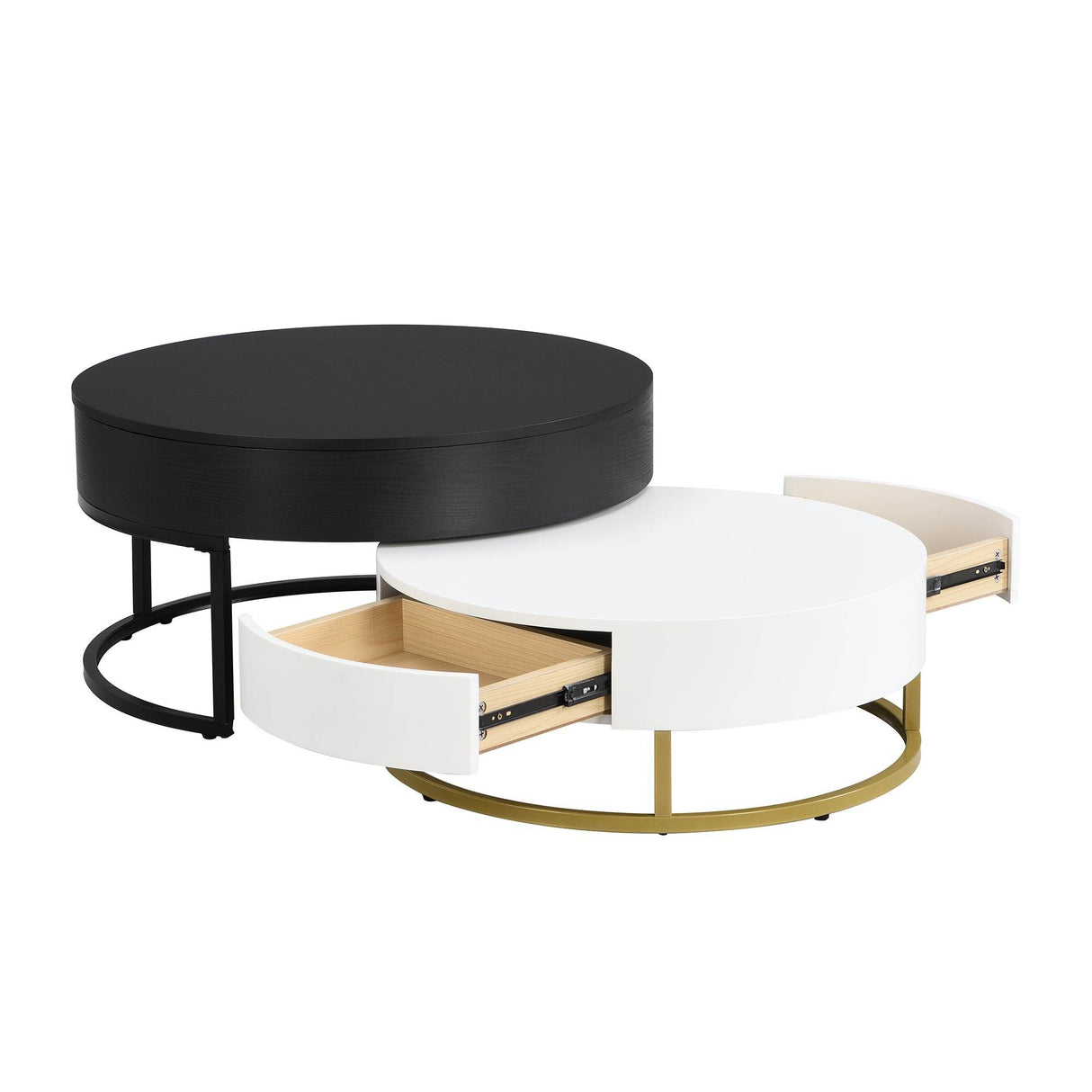 Modern Round Lift-Top Nesting Coffee Tables With Drawers - Sleep Galleria