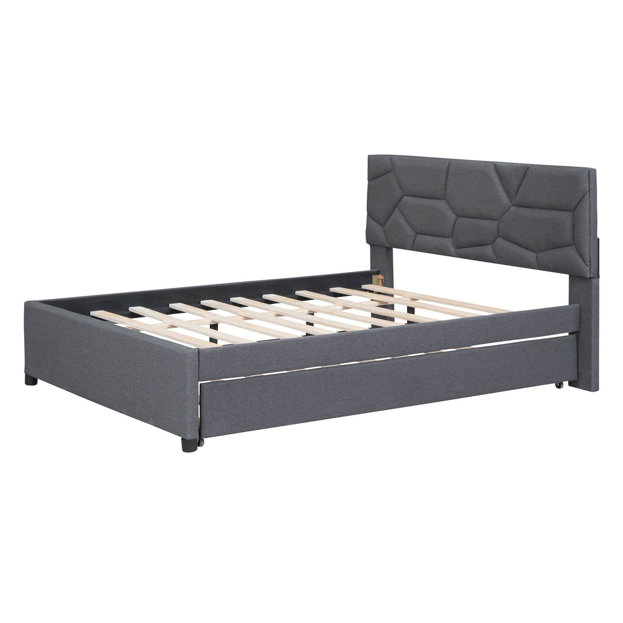 Full Upholstered Platform Bed With Twin Trundle - Omega Lifestyles