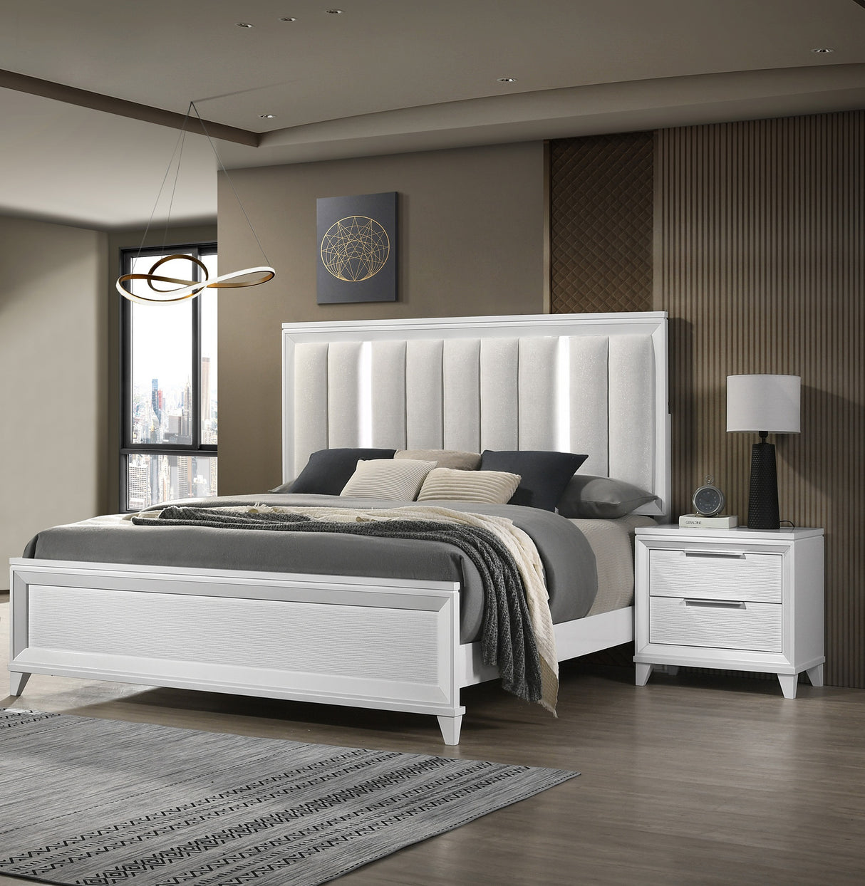 Queen Contemporary Solid Wood Bed And Nightstand Set