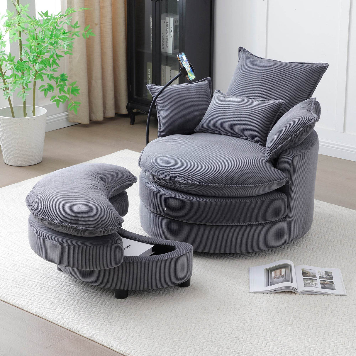 360-Degree Swivel Modern Soft Corduroy Barrel Chair - Omega Lifestyles
