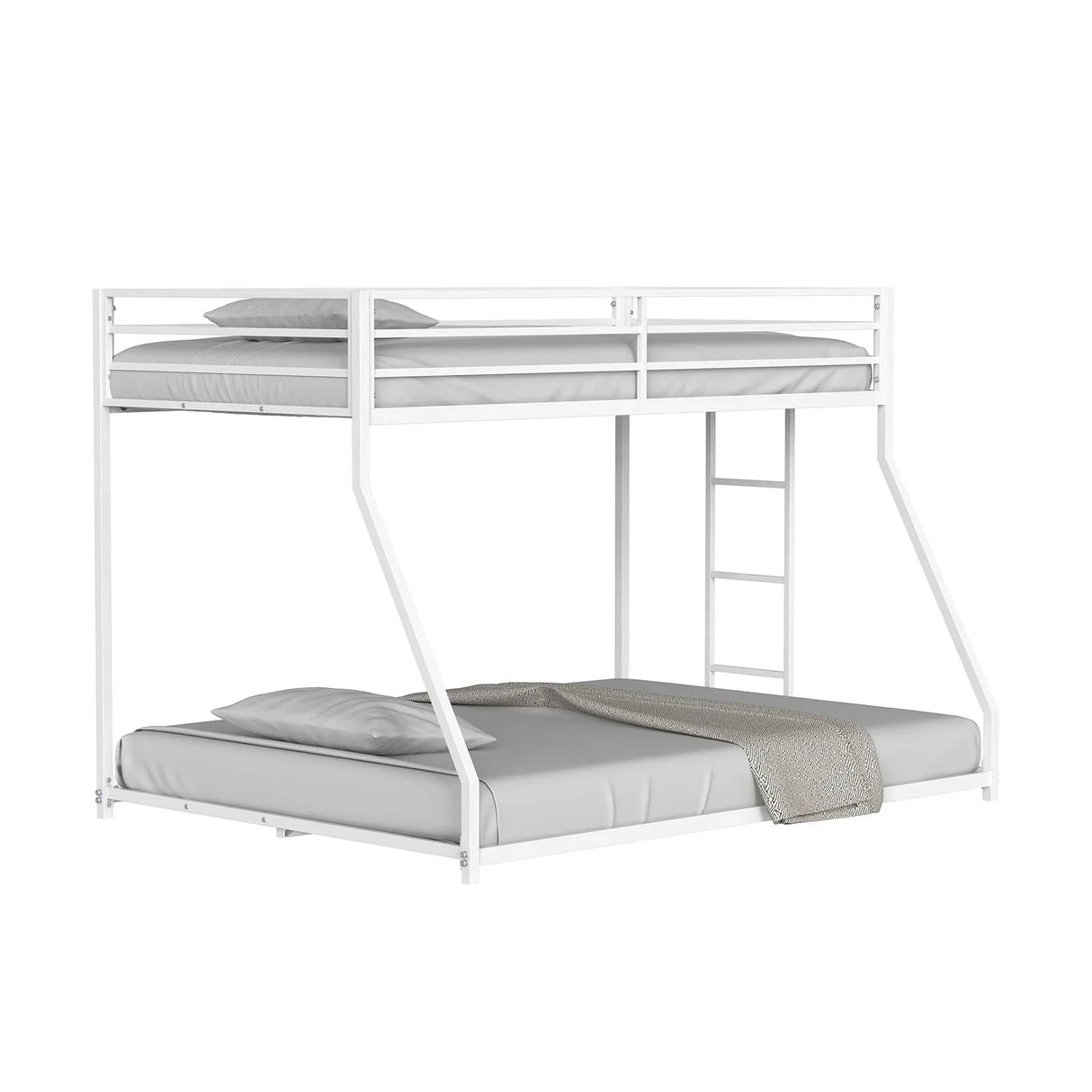 Matte White Metal Twin Over Full Low Bunk Bed - Omega Lifestyles