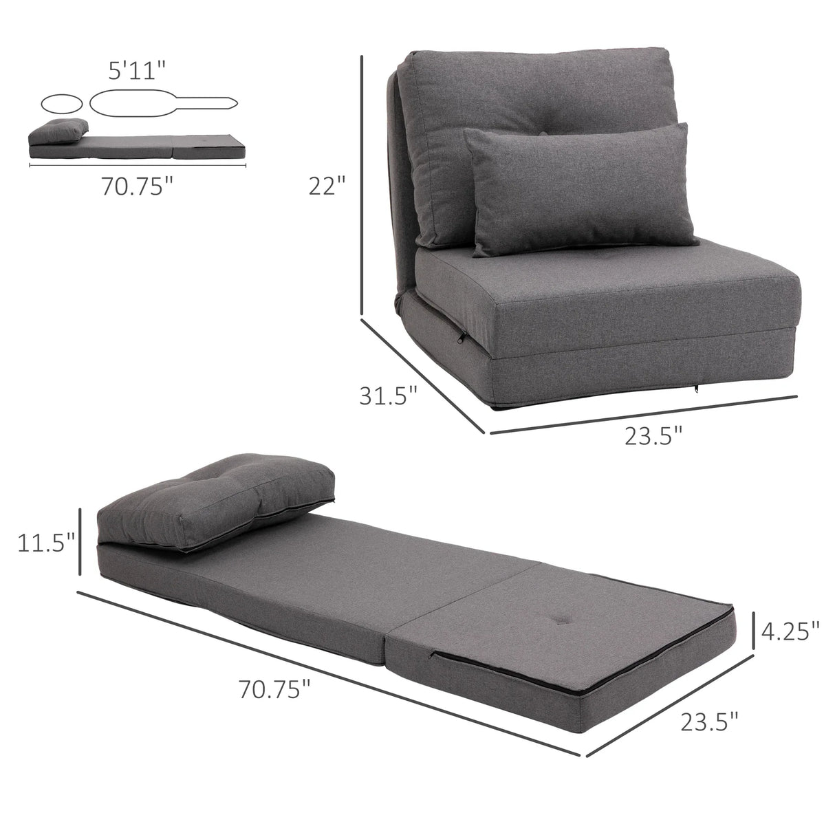 Adjustable 2-in-1 Linen Floor Sofa With Backrest - Omega Lifestyles