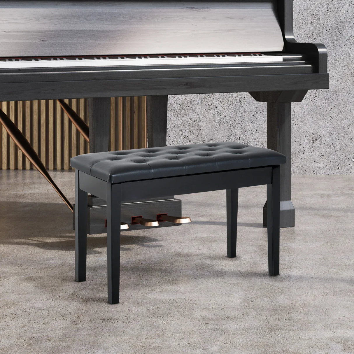 Faux Leather Duet Piano Bench With Padded Cushion - Omega Lifestyles