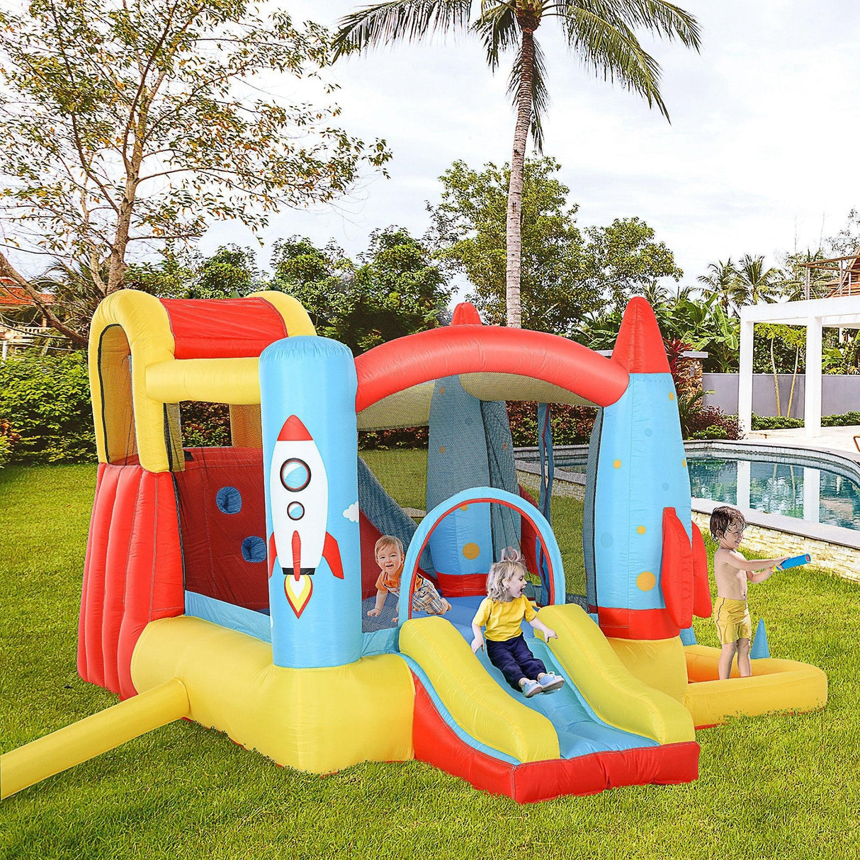 Kids Inflatable Bounce House With Slides Climbing Wall Trampoline - Omega Lifestyles