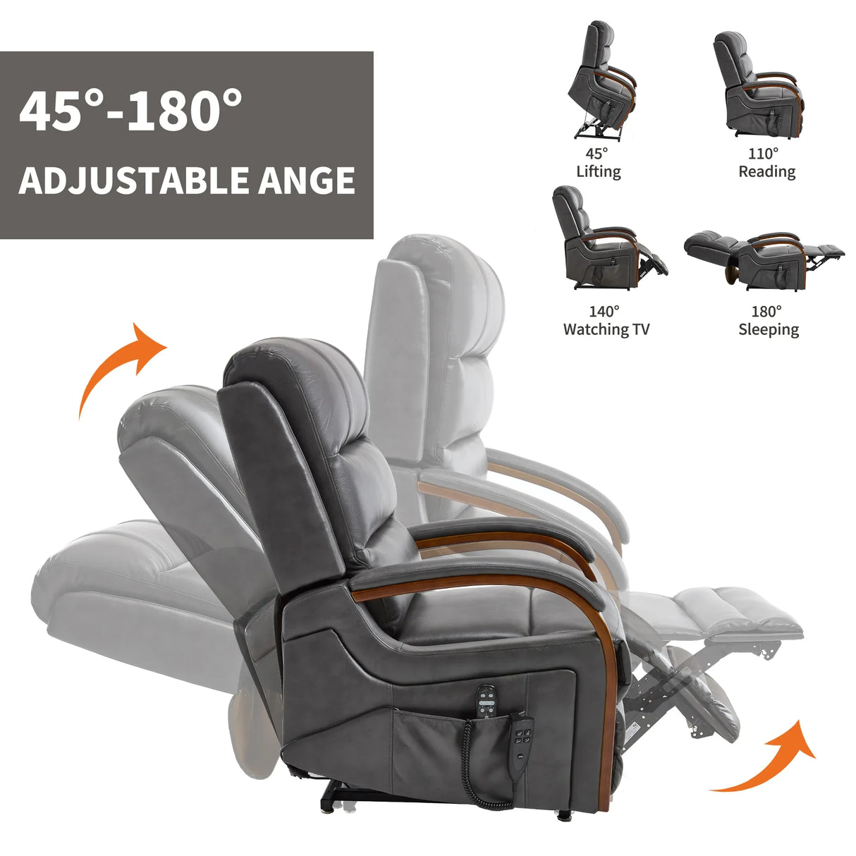 Power Lift Recliner Chair With Heat Massage and Wood Armrests - Omega Lifestyles