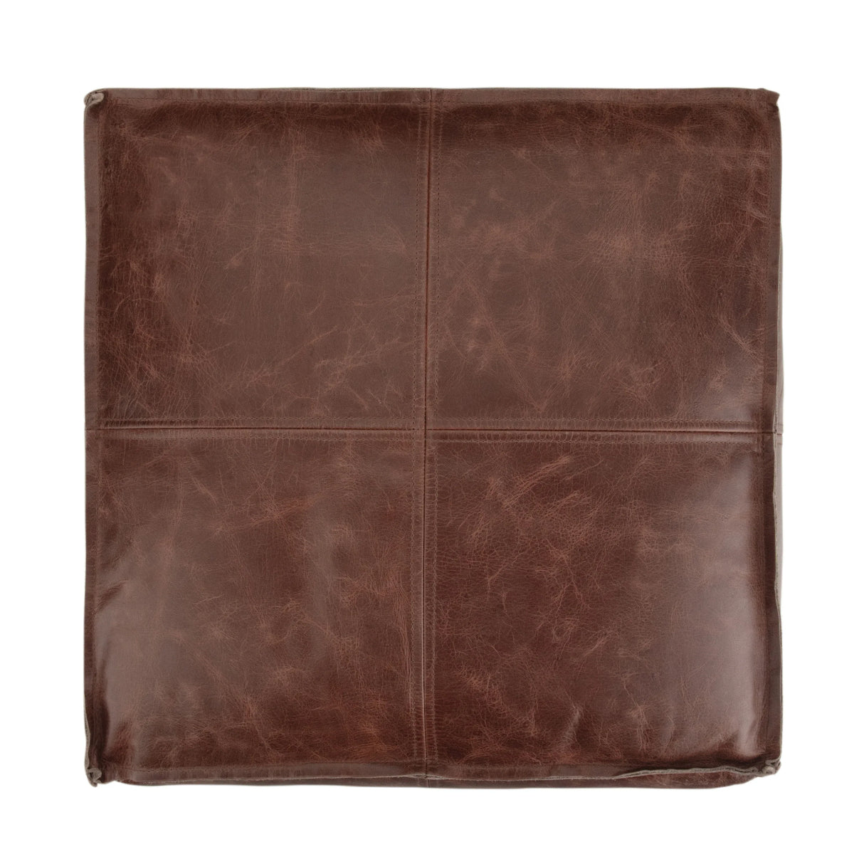 Square Distressed Buffalo Leather Multiuse Pouf Stool - Omega Lifestyles
