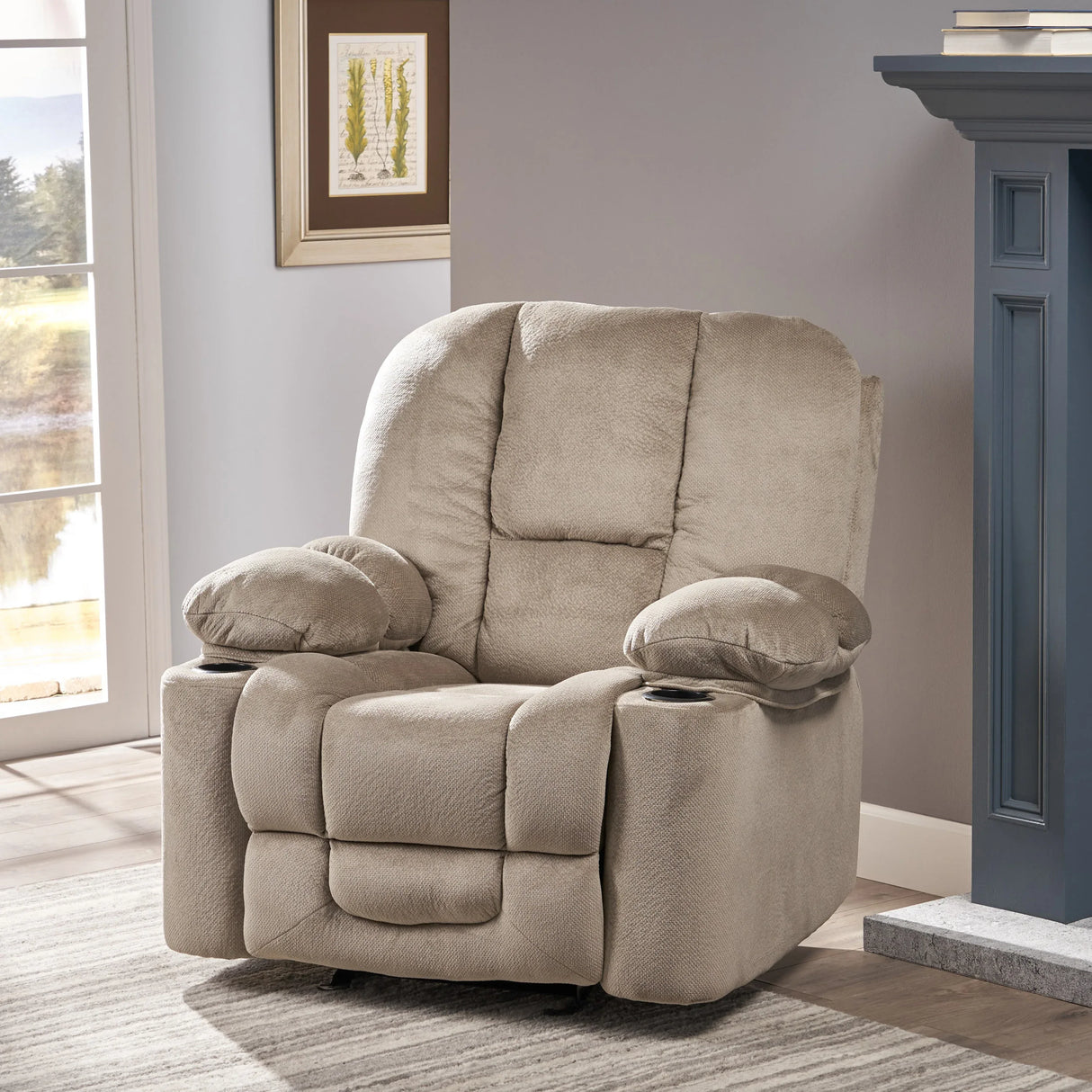 Manual Recliner Chair With Skin-Friendly Fabric And Cup Holders - Omega Lifestyles