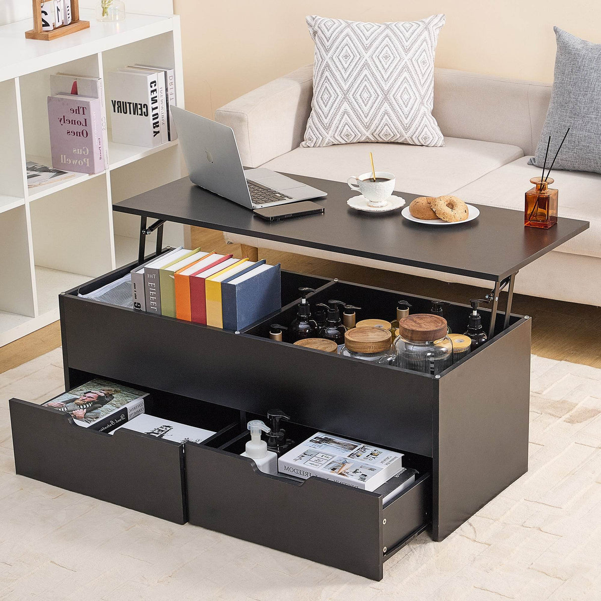 Lift-Top Storage Coffee Table With Drawers - Sleep Galleria