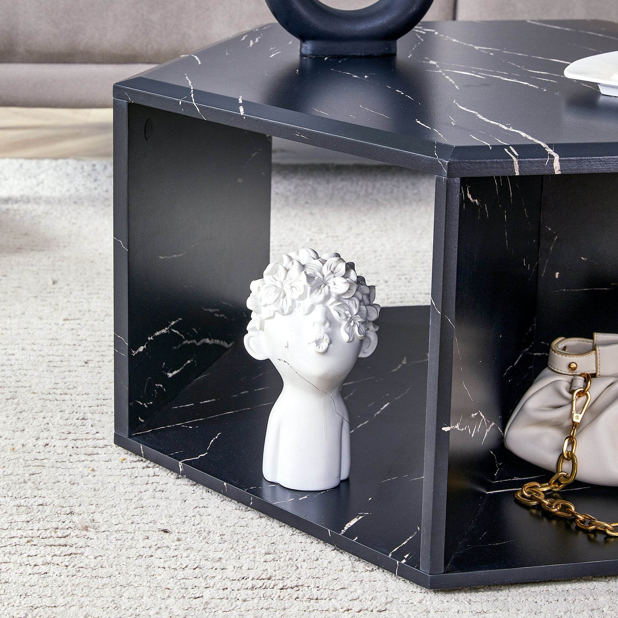 Set Of 2 Modern Minimalist Black Hexagonal Coffee Tables - Sleep Galleria