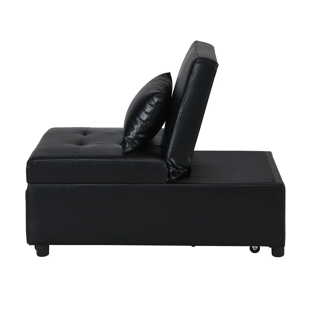Black Leather Folding Multifunctional Space-Saving Ottoman Sofa Bed - Omega Lifestyles