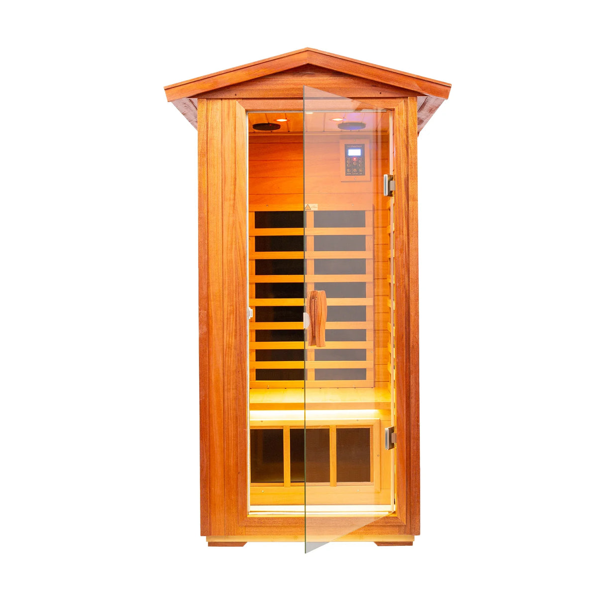 Far Infrared Khaya Wood Outdoor Sauna Room - Omega Lifestyles