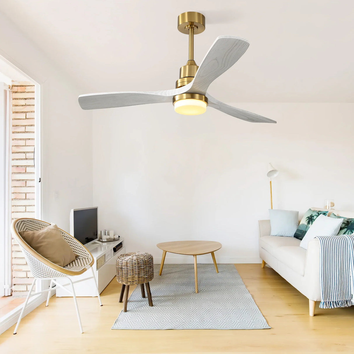 52-Inch Gold Metal Wood Indoor Ceiling Fan With Light - Omega Lifestyles