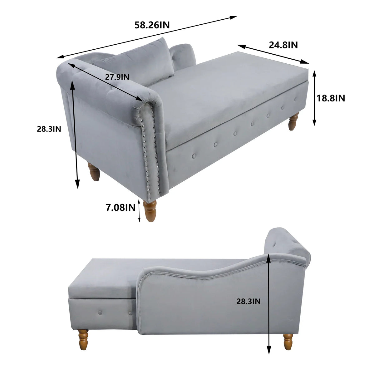Classic Velvet Storage Chaise Lounge With Pillow - Omega Lifestyles