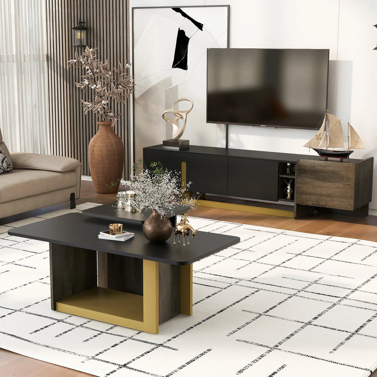 Modern Light Luxury TV Cabinet And Coffee Table Set - Omega Lifestyles