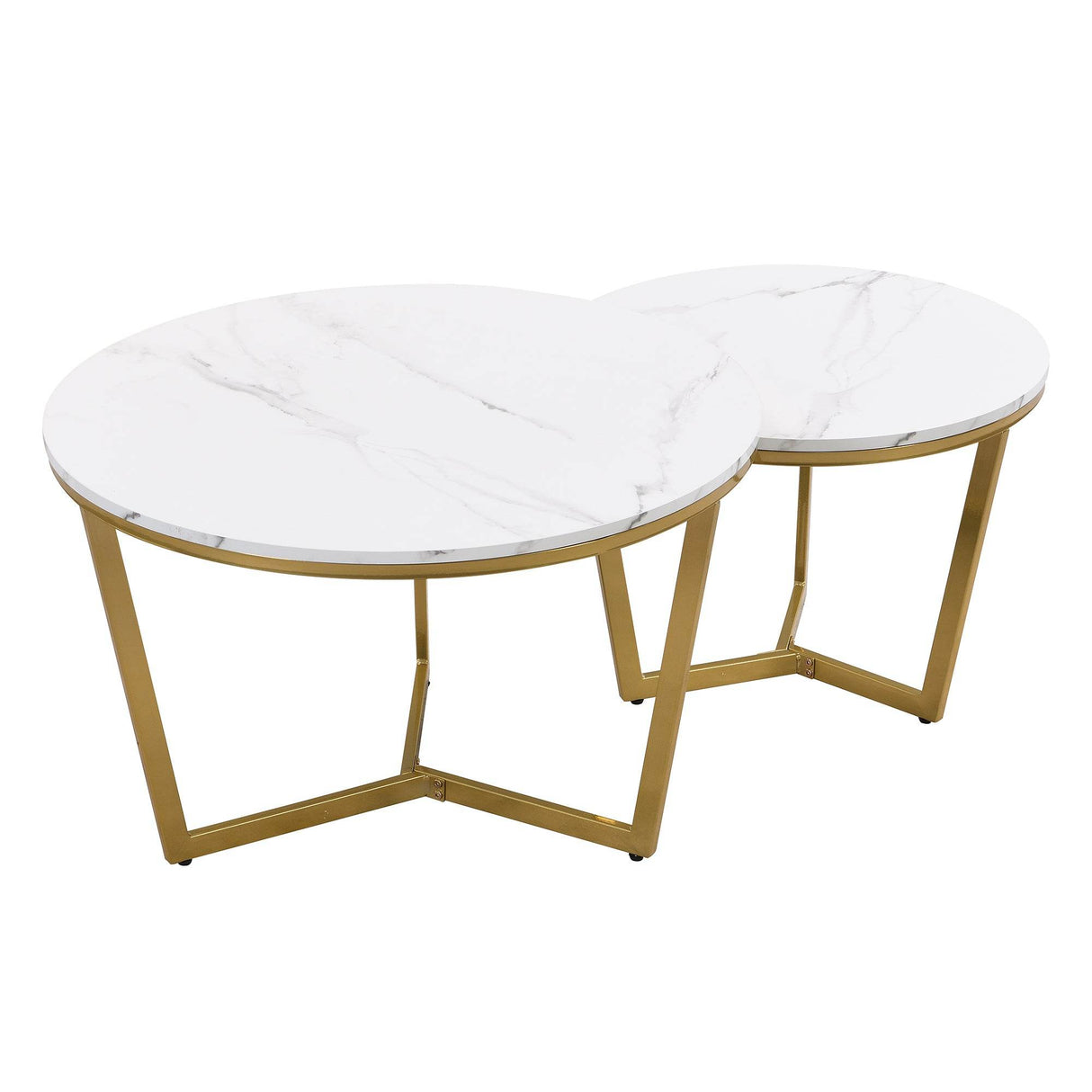 Modern Round Nesting 2-Piece White Marble Coffee Table Set - Sleep Galleria