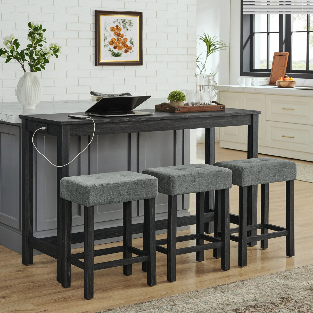 59-Inch Industrial Solid Wood Bar Table And Stools Set - Omega Lifestyles