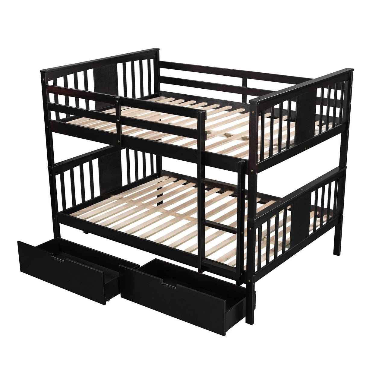 Full Over Full Solid Wood Espresso Bunk Bed With Drawers - Omega Lifestyles