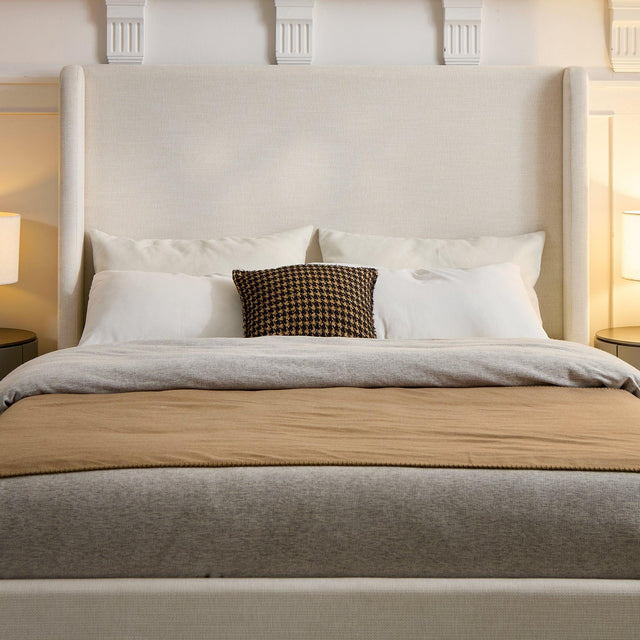 King Upholstered Wingback Bed Frame With Chenille Upholstery - Omega Lifestyles