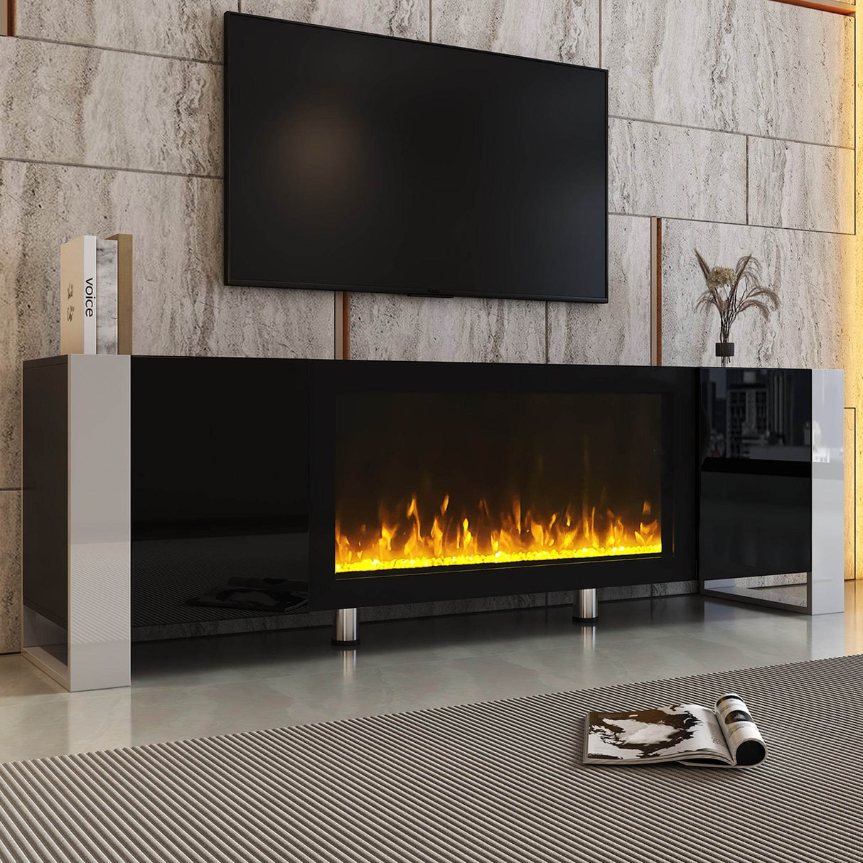 Modern Minimalist TV Stand With 34.2 Inch Fireplace - Sleep Galleria