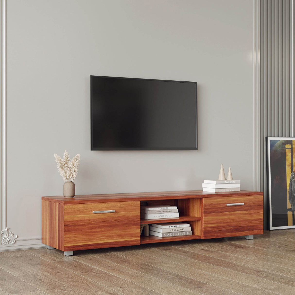 Walnut Mid-Century Media Console TV Stand - Sleep Galleria