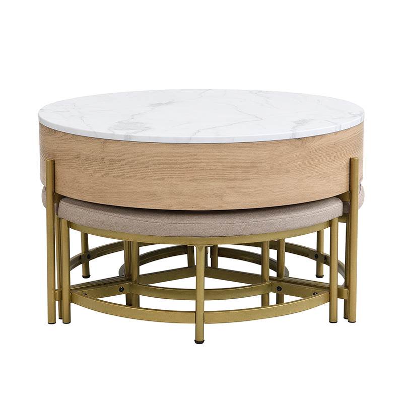 Modern Round Lift-Top Coffee Table With Storage And Ottomans - Sleep Galleria