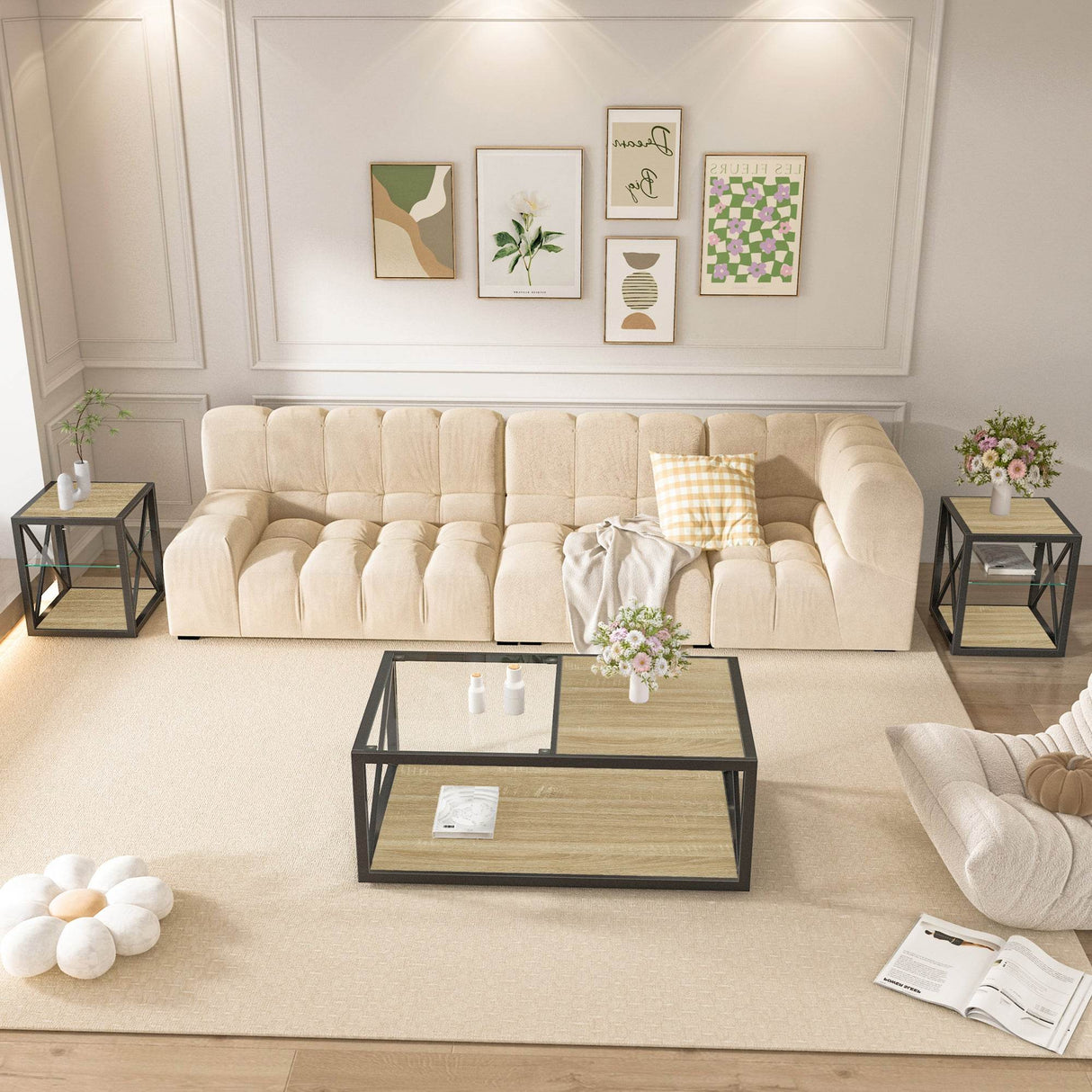 Industrial Glass And Natural Wood Modern Coffee Table - Sleep Galleria