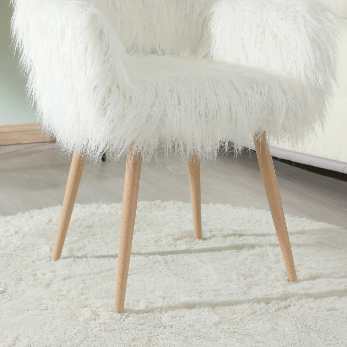 White Faux Fur Upholstered Side Dining Chair With Metal Legs - Omega Lifestyles