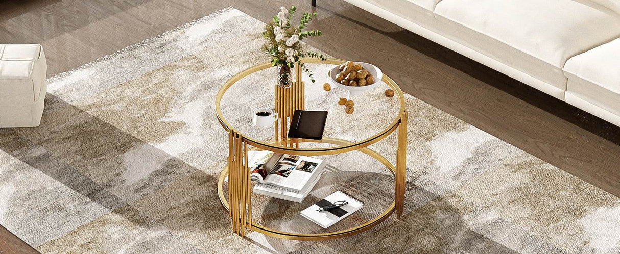 Modern Round Tempered Glass Coffee Table With Shelf - Sleep Galleria
