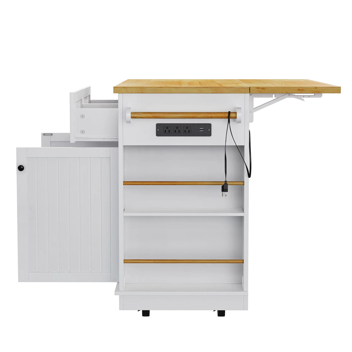 Rolling Kitchen Island Cart With Drop Leaf And Power Outlet - Omega Lifestyles