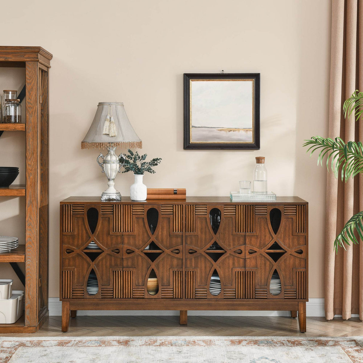Mid Century Modern Walnut Solid Wood Sideboard Cabinet - Sleep Galleria