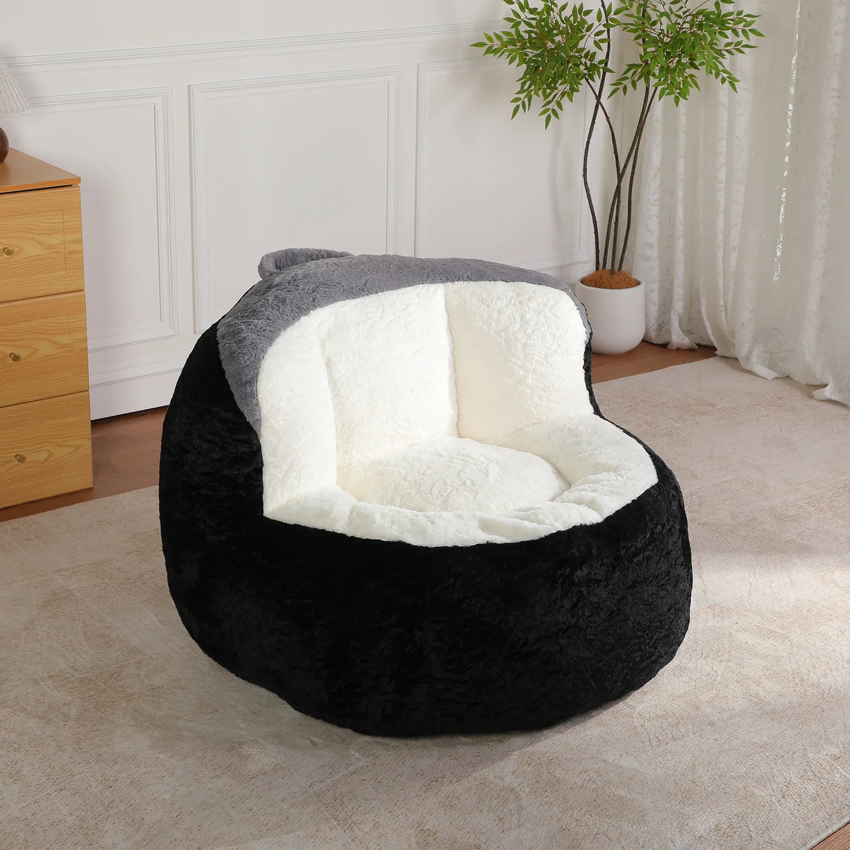 Multicolor Faux Fur Oversized Foam-Filled Bean Bag Chair - Omega Lifestyles