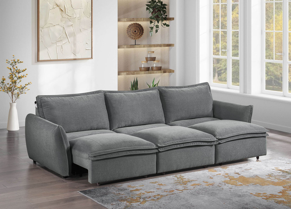 Gray Chenille Fabric Power Recliner Sofa With Sleeper