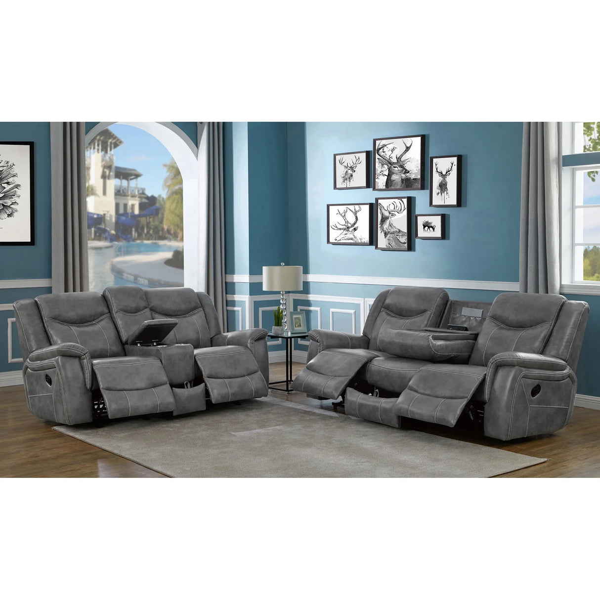 Grey Upholstered 2-Piece Manual Reclining Living Room Set - Omega Lifestyles